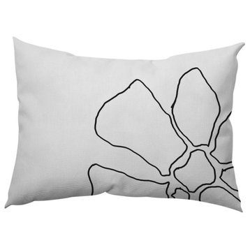 Petal Lines Indoor/Outdoor Lumbar Pillow, Black/White, 14x20"