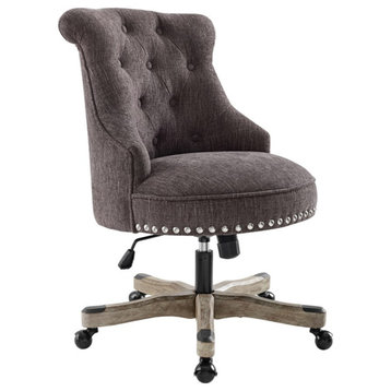 Pemberly Row Wood Upholstered Swivel Office Chair in Charcoal Gray