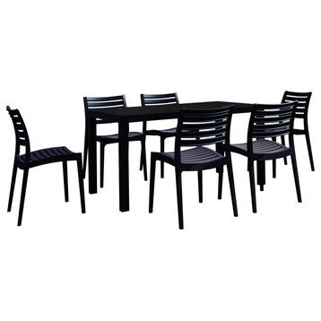 Ares Resin Rectangle Dining Set With 6 Chairs, Black