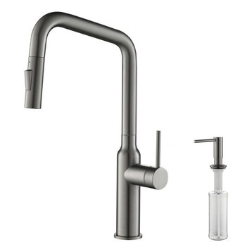 Macon Single Handle Pull Down Kitchen Faucet, Titanium, W/ Soap Dispenser