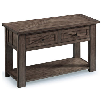 Classic Console Table, Pine Frame With Open Shelf & Drawers, Weathered Charcoal