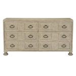 Bernhardt - Bernhardt Santa Barbara Dresser - The Santa Barbara Collection offers two chests of drawers that share a laid-back California vibe, but each one is delightfully unique. Both are reasonably scaled, crafted with attention to detail and artistry, and capture a traditional look imbued with modernist design. Spacious and accommodating, this six-drawer oak dresser is distinguished by overlayed drawers and charming bun feet. Its relaxed, livable design creates an aura of homey comfort. The semi-circular nickel pulls add a dramatic touch. It pairs beautifully with the matching Bachelor�s Chest.