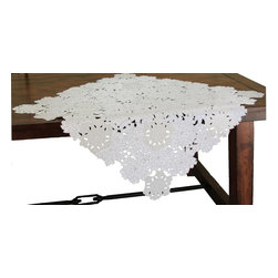 Xia Home Fashions - Shimmer Snowflake Embroidered Collection Cutwork Table Topper, 36"x36" - Tablecloths