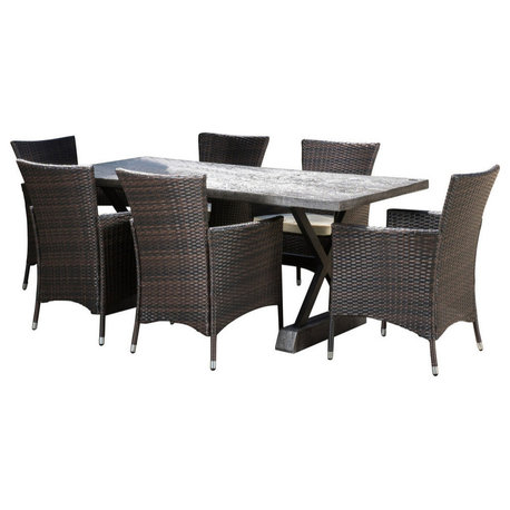 GDF Studio Numana Outdoor 7 Piece Lightweight Concrete Dining Set