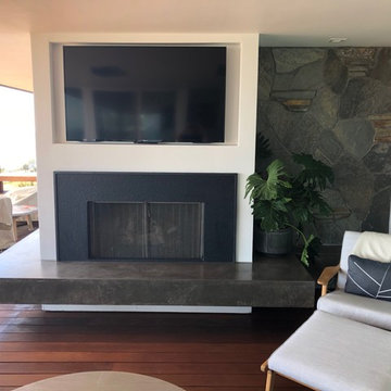 Concrete floating wrap around hearth