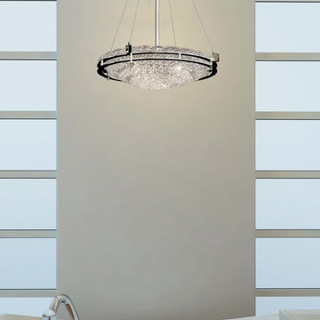 Veneto Luce Metropolis 24" Pendant Bowl, Round Bowl, Lace Glass in Bathroom