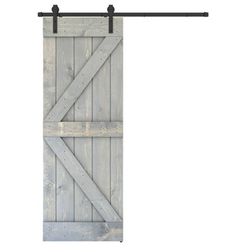 Solid Wood Barn Door, With Hardware Kit, Gray, 30x84"
