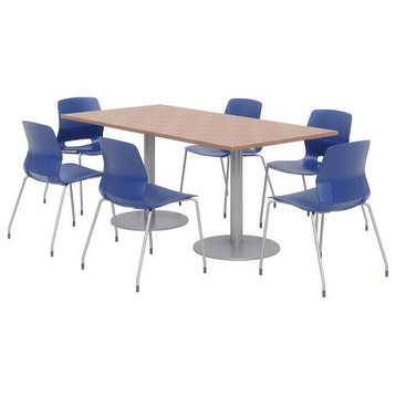 36 x 72" Table - 6 Navy Lola Chairs - Cherry Top - Silver Base