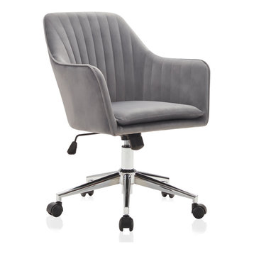 Modern Home Office Chair 360 Swivel, Tufted Velvet Desk Chair, Gray/Chrome