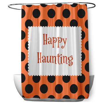 70"Wx73"L Halloween Happy Haunting Dots Shower Curtain, Traditional Orange