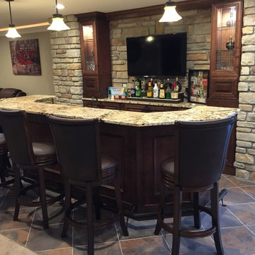 Ballwin Basement with Bar and Fireplace