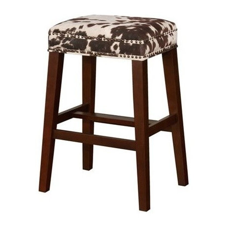 Linon Walt 30.5" Wood Cow Print Bar Stool in Brown