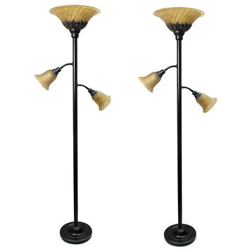 Light Floor Lamp With Scalloped Glass Shades 3.9 Restoration Bronze, Pack of 2