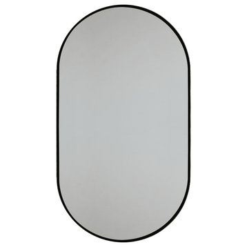 Khristy Black Metal Framed Oval Wall Mirror, 23.6" X 39"