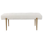 Uttermost - Uttermost Olivier White Bench - Expertly Tailored In White Faux Shearling, This Glamorous Accent Bench Features A Plush Button Tufted Seat, Atop Four Tapered Stainless Steel Legs Finished In Antique Brushed Brass.