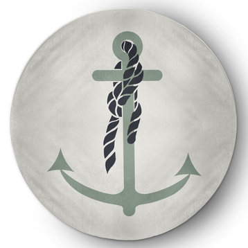 Anchor and Rope Nautical Chenille Rug, Sage, 5' Round