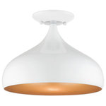 Livex Lighting - Livex Lighting 1 Light Shiny White Sem-Flush Mount - The modern, minimal Amador teardrop flush mount features a shiny black finish shade with a gold finish inside. Polished chrome finish accents complete the look.