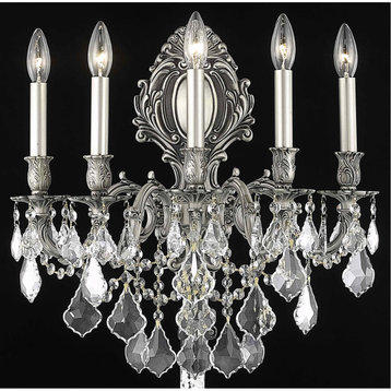 Monarch 5-Light Wall Sconce, Pewter/Clear/Royal Cut