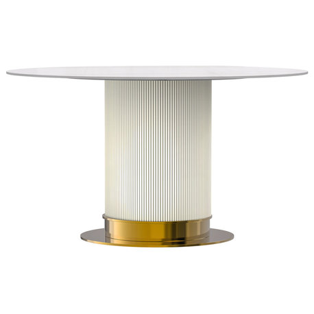 Round Dining Table WhiteGold Base with 60 Round White/Gold Sintered Stone Top