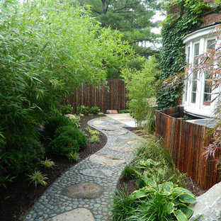 Photo of an asian shaded garden in Detroit with natural stone pavers.