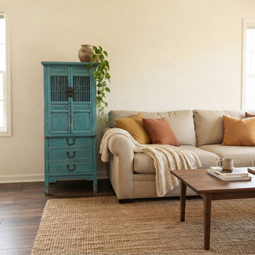 Distressed Aqua Blue Slim Wood Carving Shutter Doors Storage Cabinet ws4067
