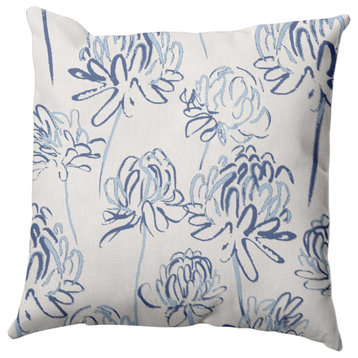 Blossom Bouquet Outdoor Pillow, Blue, 18"x18"