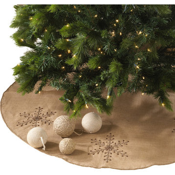 Jeweled Snowflake Burlap Design Holiday Decor Natural Chirstmas Tree Skirt