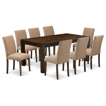 East West Furniture Lismore 9-piece Wood Dining Set in Brown/Light Sable