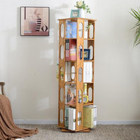 Bamboo Wood 5-Shelving Bookshelf, Revolving Bookcase Organizer Cabinet Rack, 57.