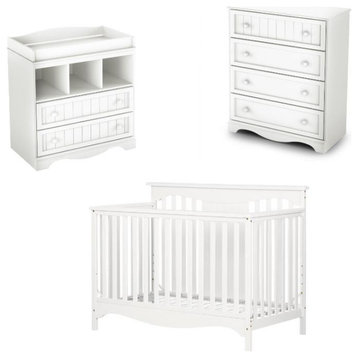 3 Piece Nursery Crib Dresser and Changing Table Set in Pure White