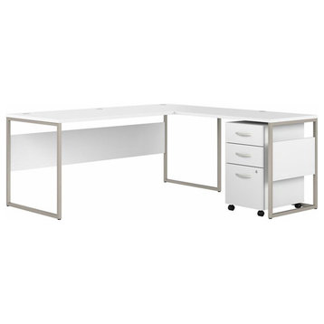 Pemberly Row 72W L Shaped Table Desk with Drawers in White - Engineered Wood