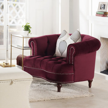 La Rosa Tufted Accent Chair, Burgundy Velvet