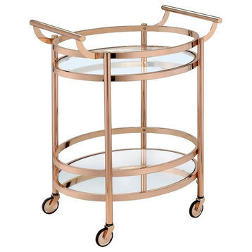 Acme Lakelyn Serving Cart, Clear Glass and Rose Gold