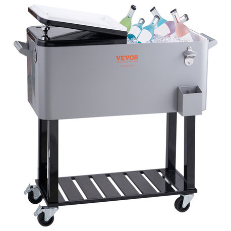 VEVOR 80Qt Rolling Cooler Cart w/Bottle Opener Drainage Patio Party Bar Drink, Gray