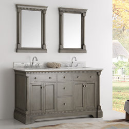60 inch Antique Silver Double Sink Bathroom Vanity with Mirror - Bathroom Vanities And Sink Consoles