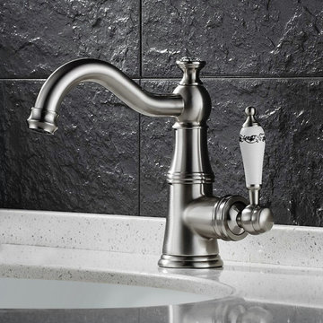 $55.99 Karon Classic Victorian Style 1-Hole Bathroom Sink Faucet White Single Po