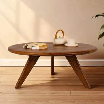 Petra Round Coffee Table in Solid Walnut Wood | Mid-Century Modern Design