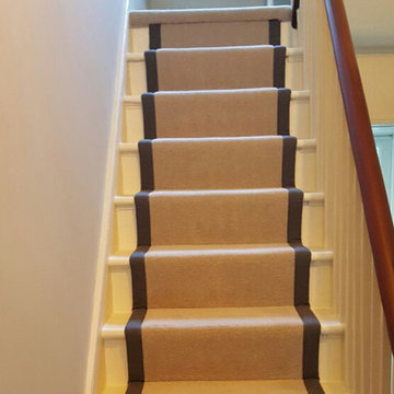 Grey Carpet to Stairs with Black Border as Carpet Runner
