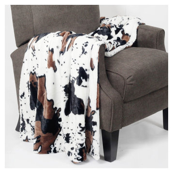 Animal Printed Double Sided Faux Fur Throw Blanket, Cow, 50"x60"
