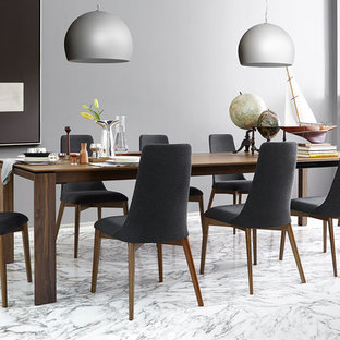 バーミングハムの広い北欧風 LDKの画像 (グレーの壁、大理石の床、暖炉なし、白い床)