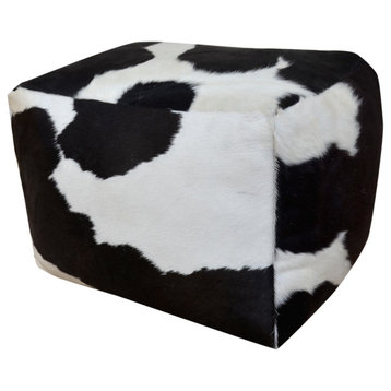 Rectangular Cowhide Pouf Yves, Black And White