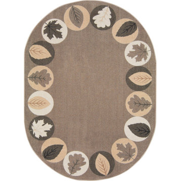 Lively Leaves Rug, Multi, Neutral, 5'4"x7'8" Oval