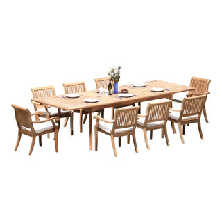 9-Piece Outdoor Teak Dining Set - 117" Rectangle Table + 8 Arbor ...