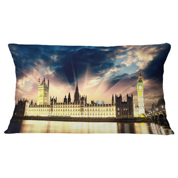 Parliament At River Thames Cityscape Photography Throw Pillow, 12"x20"