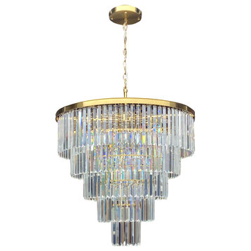 D'Angelo 18-Light 5 Tier Clear Glass Crystal Prism Chandelier, Brass