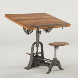French Vintage Industrial Architect Drafting Table with Attached Seat - Drafting Tables