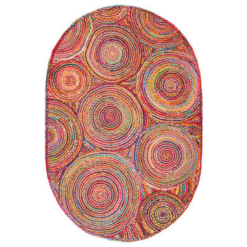 Safavieh Cape Cod Collection CAP203 Rug, Red/Multi, 6'x9' Oval