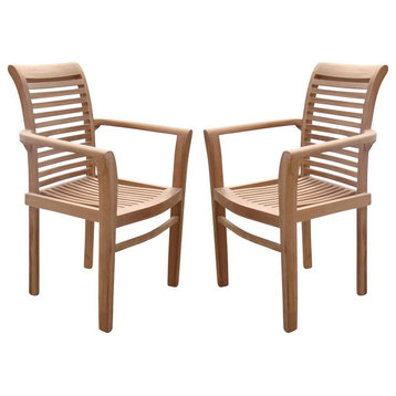 Mas Stacking Arm Chairs, Teak Outdoor Dining Patio, Set of 2