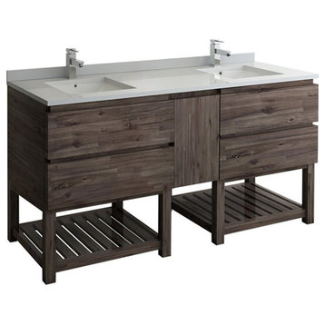 Fresca Formosa 72" Double Sinks Modern Acacia Wood Bathroom Cabinet in Brown