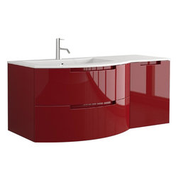 Italian 53 inch Modern Floating Bathroom Vanity Red Glossy Finish with Left Sink - Bathroom Vanities And Sink Consoles